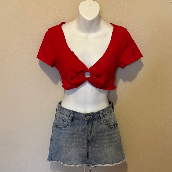 Ambiance Tops - Ambiance Red Ring Detail Crop Top